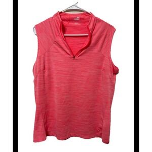 Puma Womens XL Pink Space Dye Sleeveless Golf Polo Quarter Zip Athletic Top